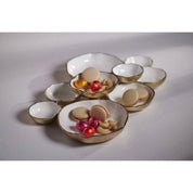 Cluster of Nine Round Serving Bowls - Gold and White