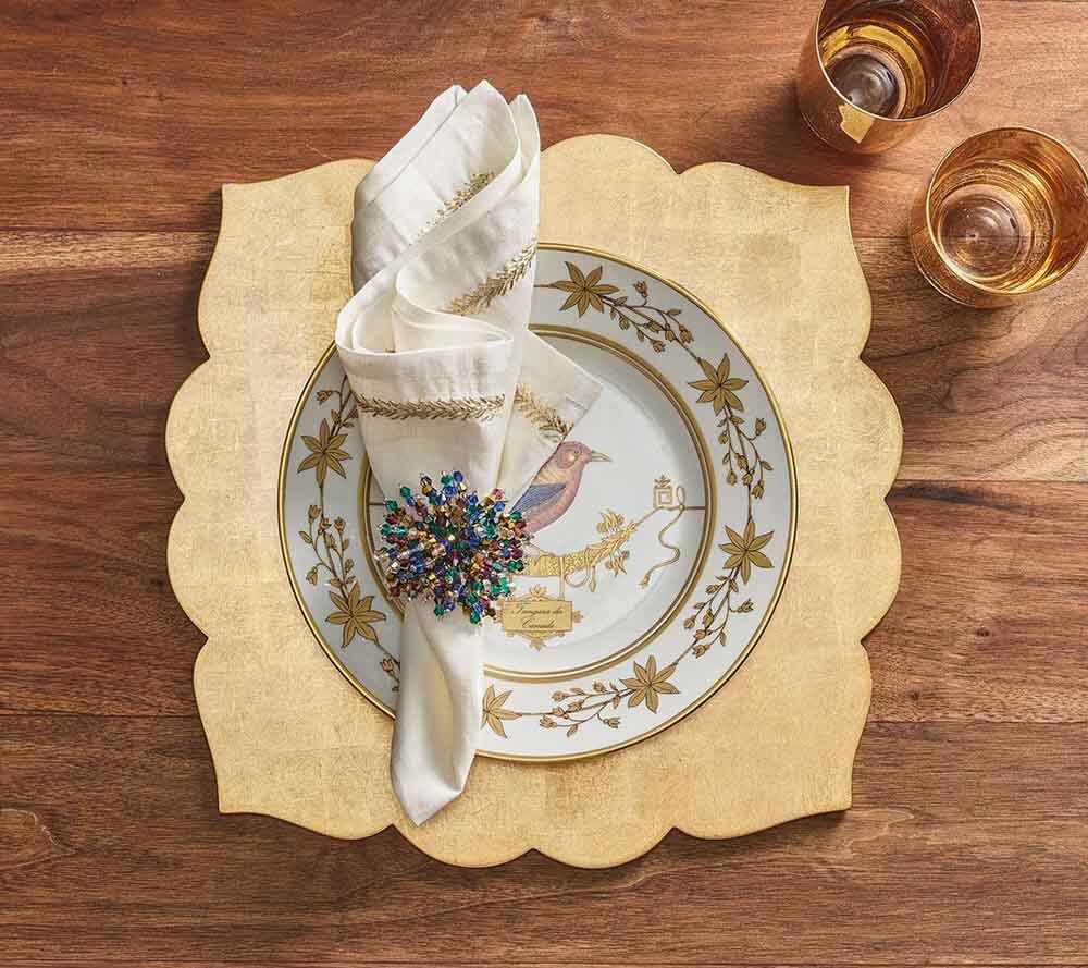 Jardin Napkin in White, Gold & Silver, Set Of 4