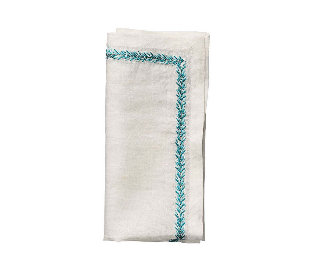 Jardin Napkin in White & Turquoise, Set of 4