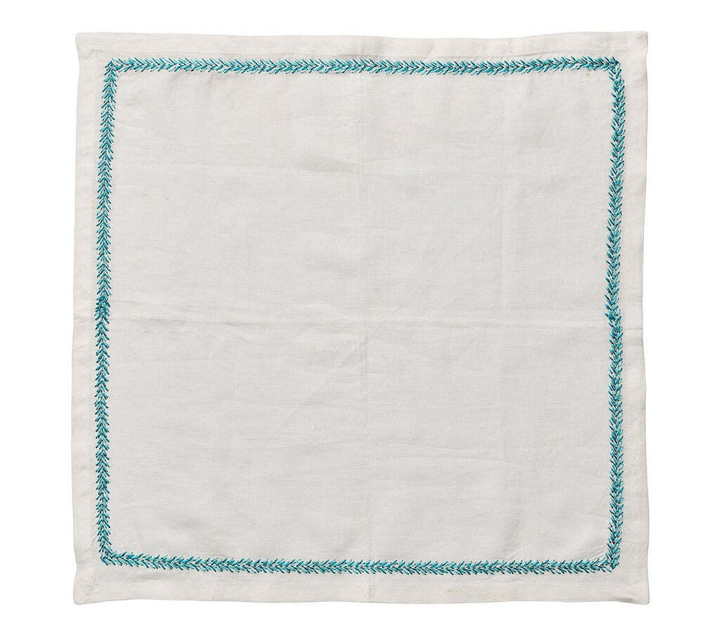 Jardin Napkin in White & Turquoise, Set of 4