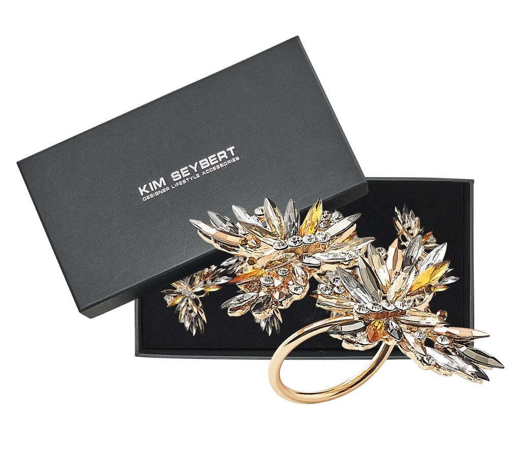 Butterflies Napkin Ring in Champagne & Crystal, Set of 4, in a Gift Box