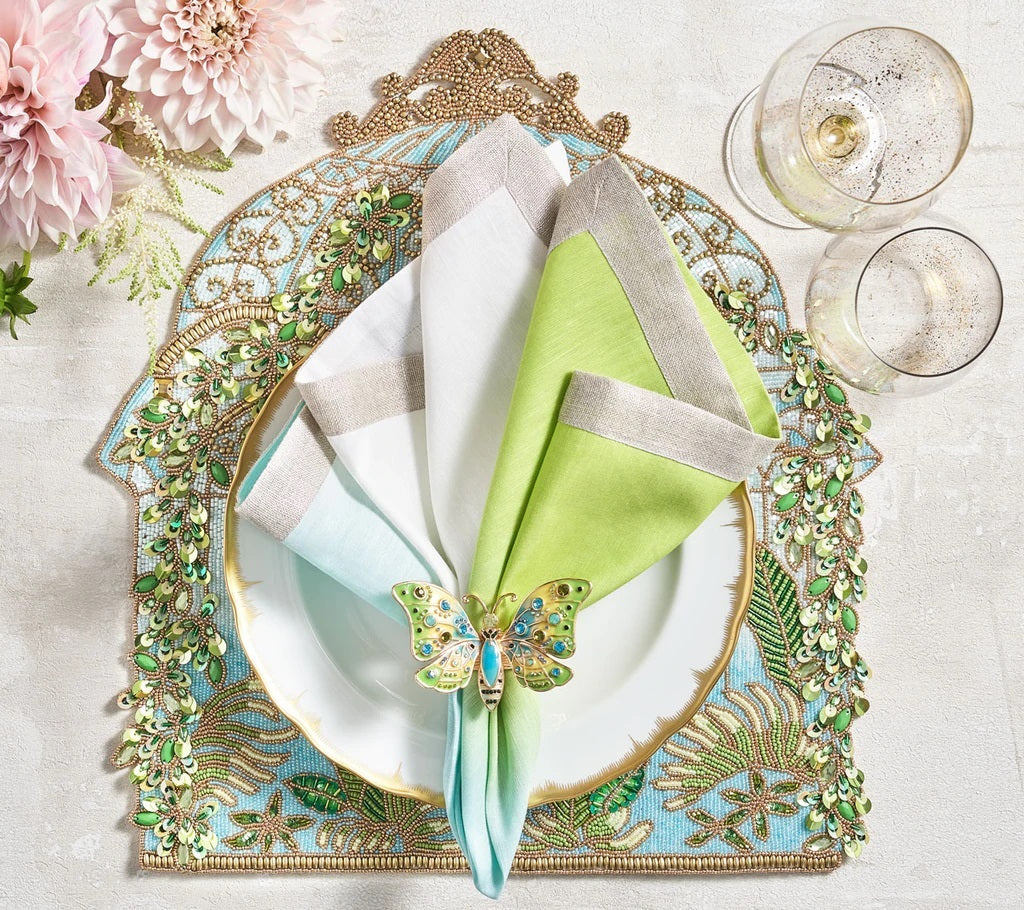 Arbor Napkin Ring in Blue & Green, Set of 4 in a Gift Box