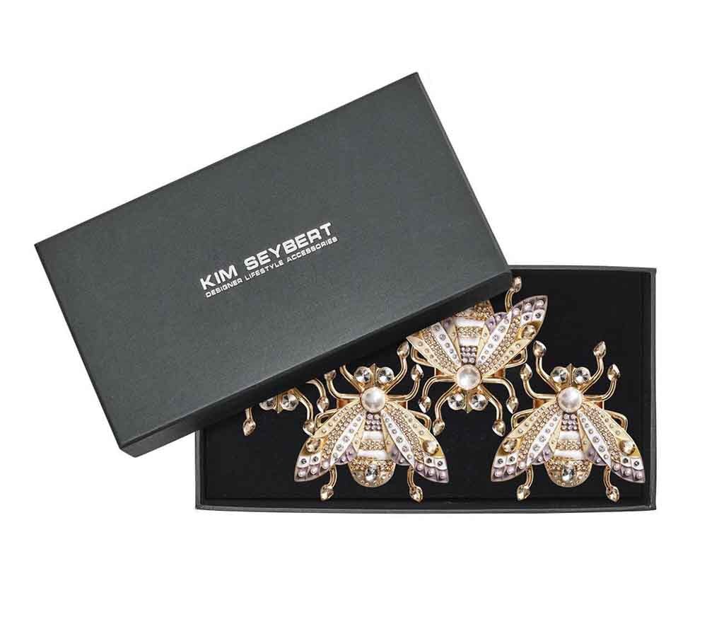 Glam Fly Napkin Ring in Ivory, Gold, & Silver Set of 4 in a Gift Box