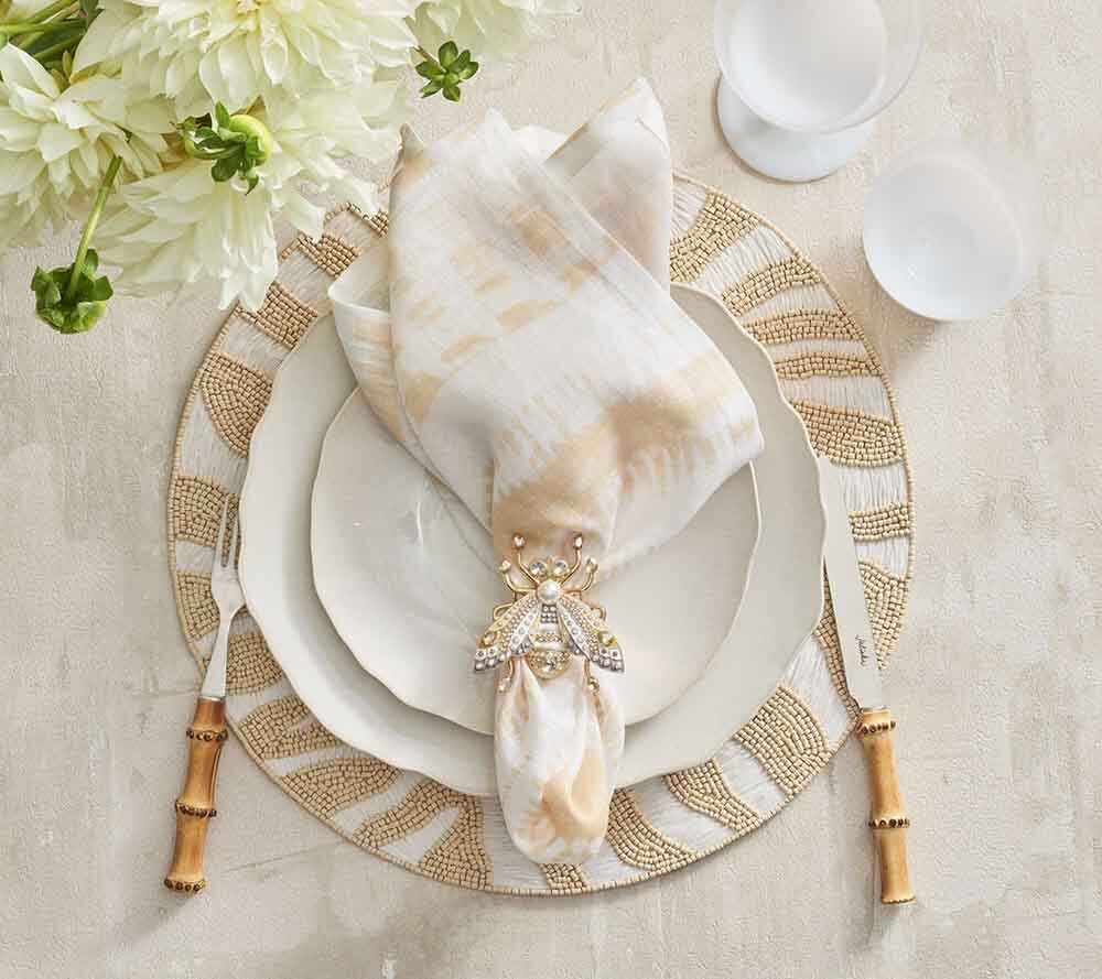 Glam Fly Napkin Ring in Ivory, Gold, & Silver Set of 4 in a Gift Box