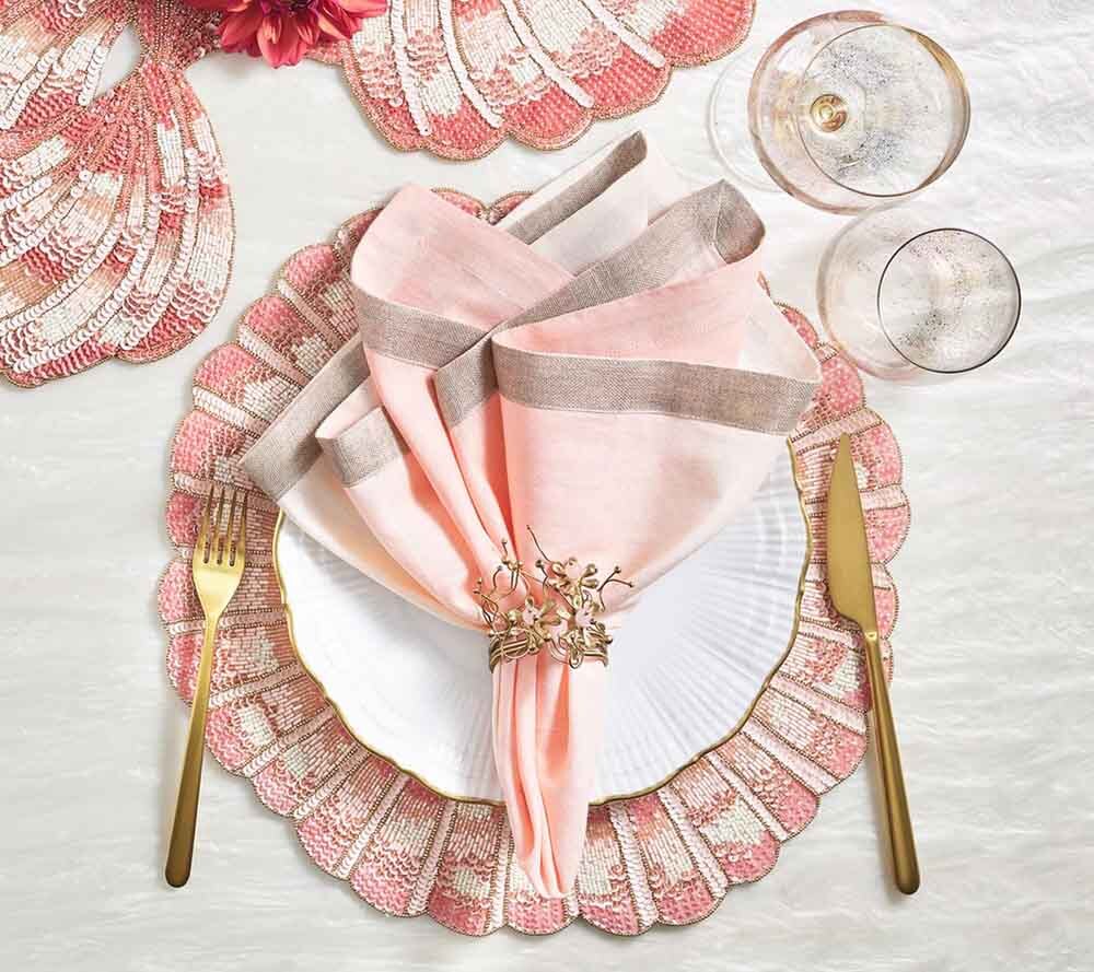 Flora Napkin Ring in Blush & Gold, Set of 4