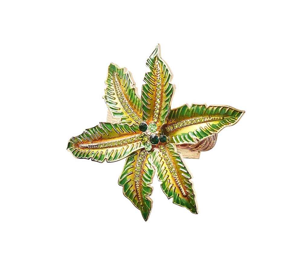 Palm Coast Napkin Ring in Green & Gold, Set of 4 in a Gift Box