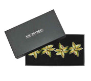 Palm Coast Napkin Ring in Green & Gold, Set of 4 in a Gift Box