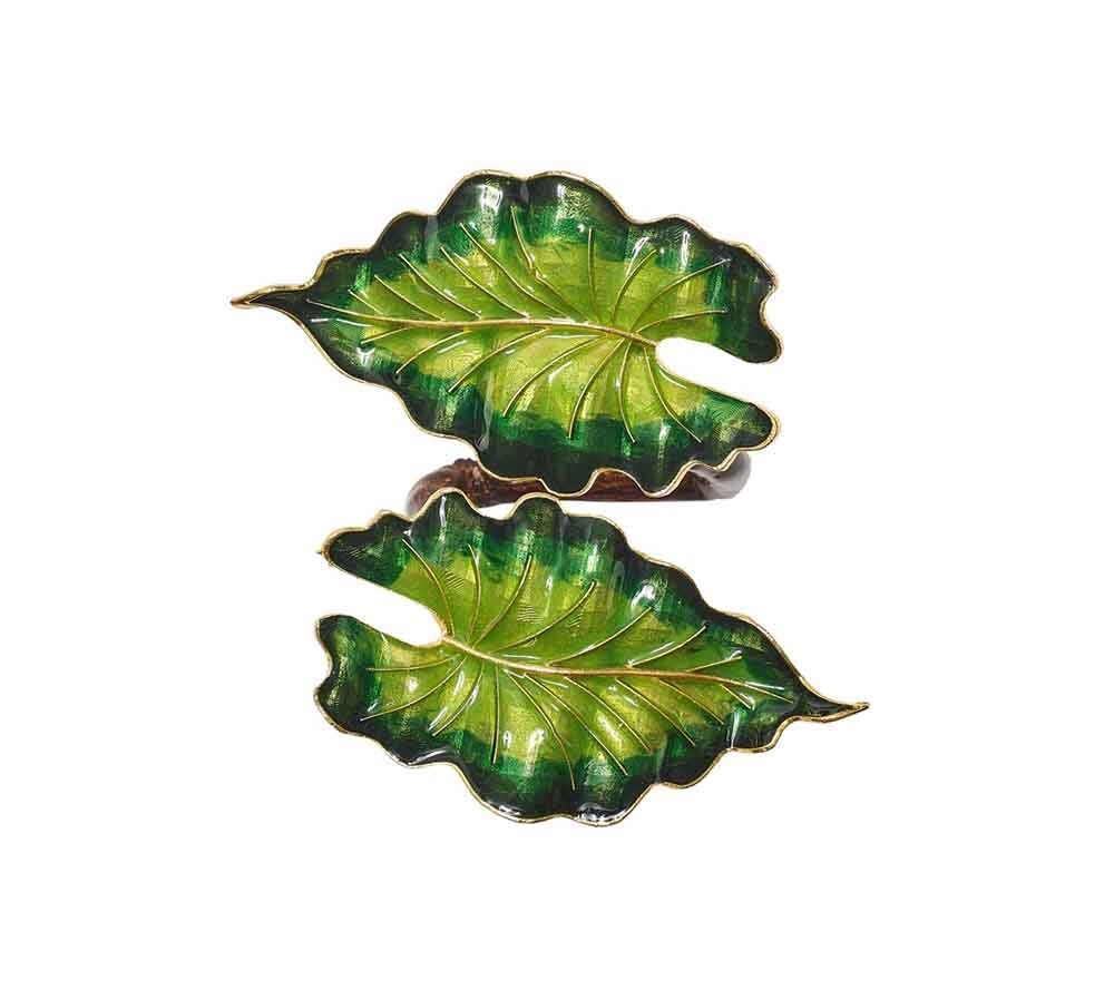 Fern Napkin Ring in Green & Gold, Set of 4 in a Gift Box