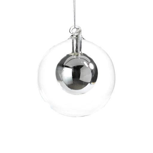 Double Glass Ball Ornament-Silver/Medium