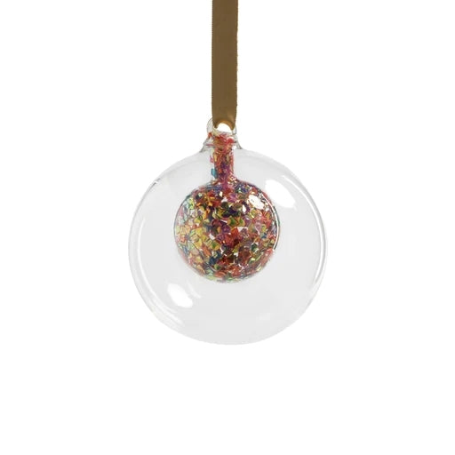 Double Glass Sequin Ball Ornament- Multi- 4.75"