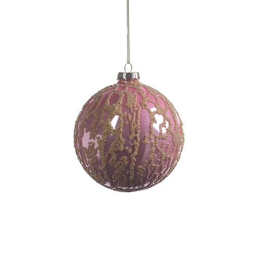 Pink Ball Ornament w/ Abstract Gold Beads - 4"