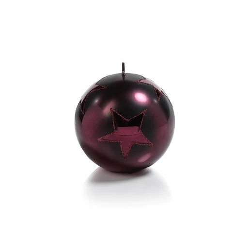 Star Design Metallic Ball Candle-Burgundy 4.75"