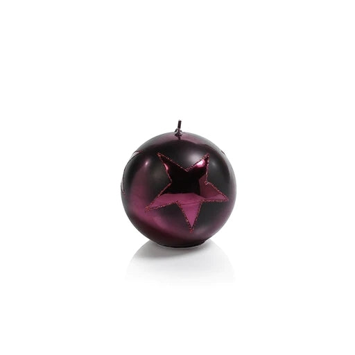 Star Design Metallic Ball Candle-Burgundy 4"