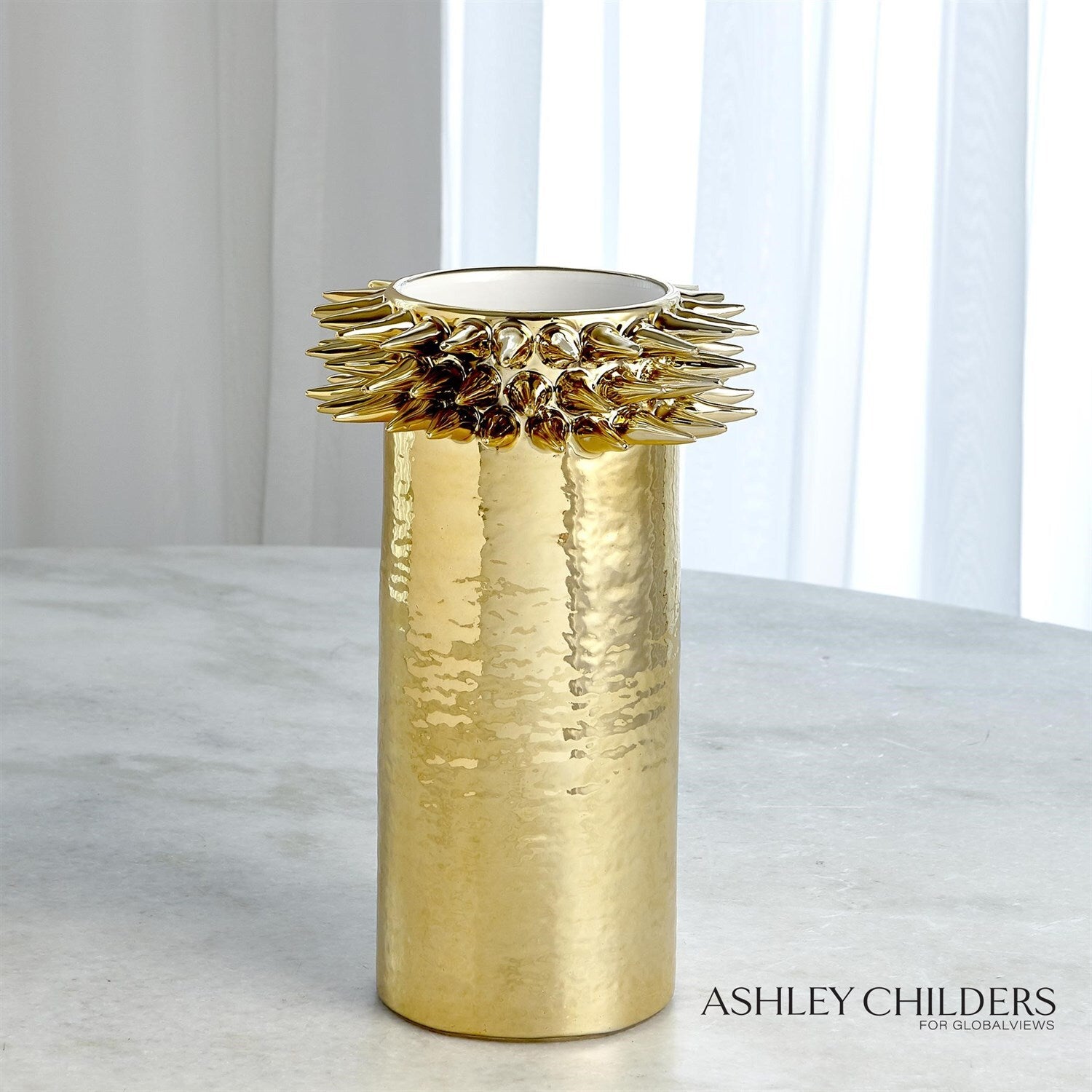 Spike Cylinder Vase-Gold-Sm