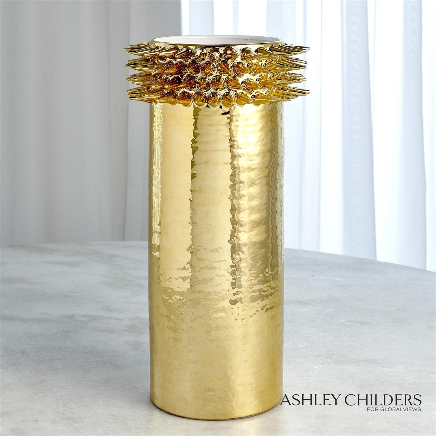 Spike Cylinder Vase-Gold-Lg