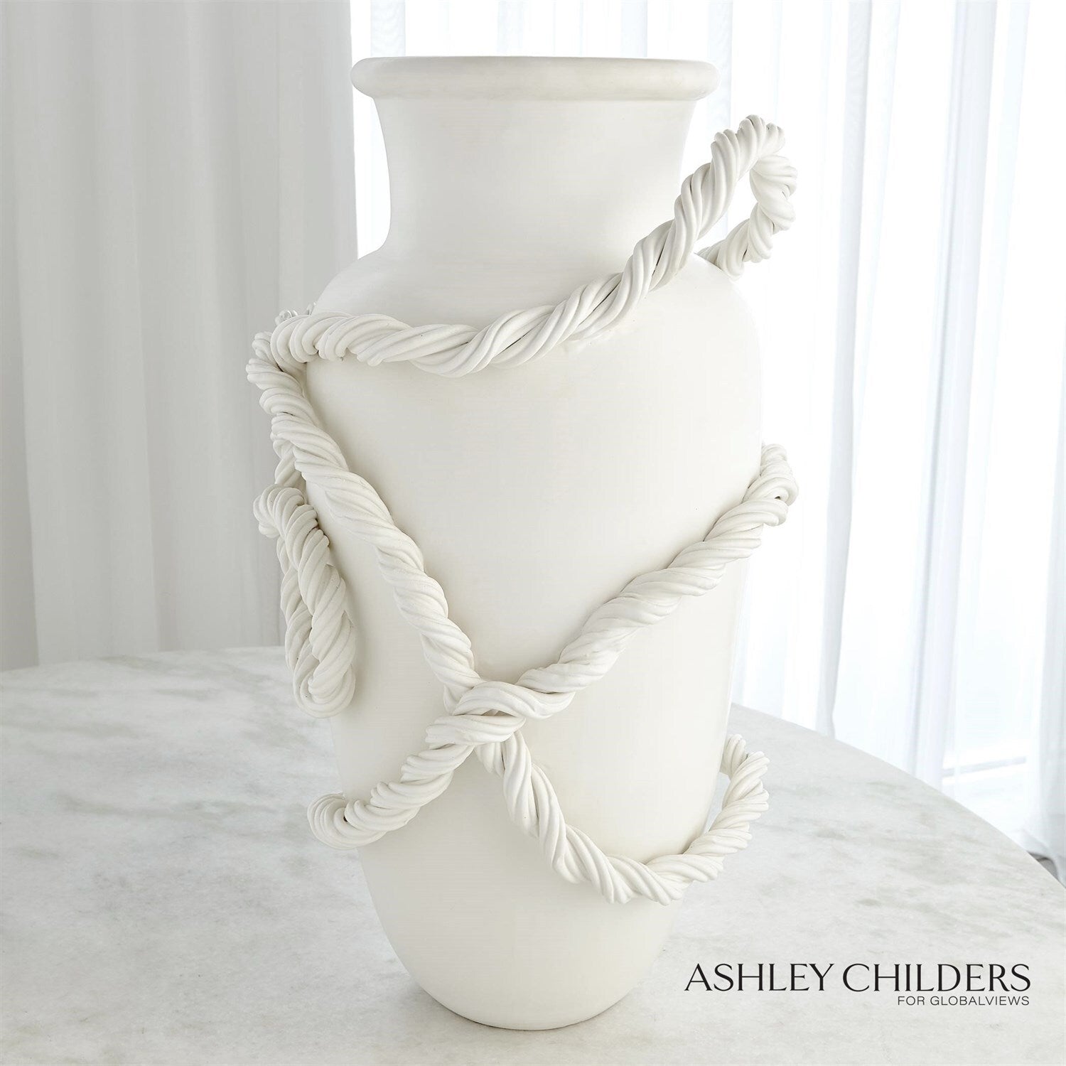 Twisted Amphora Vase-Matte White