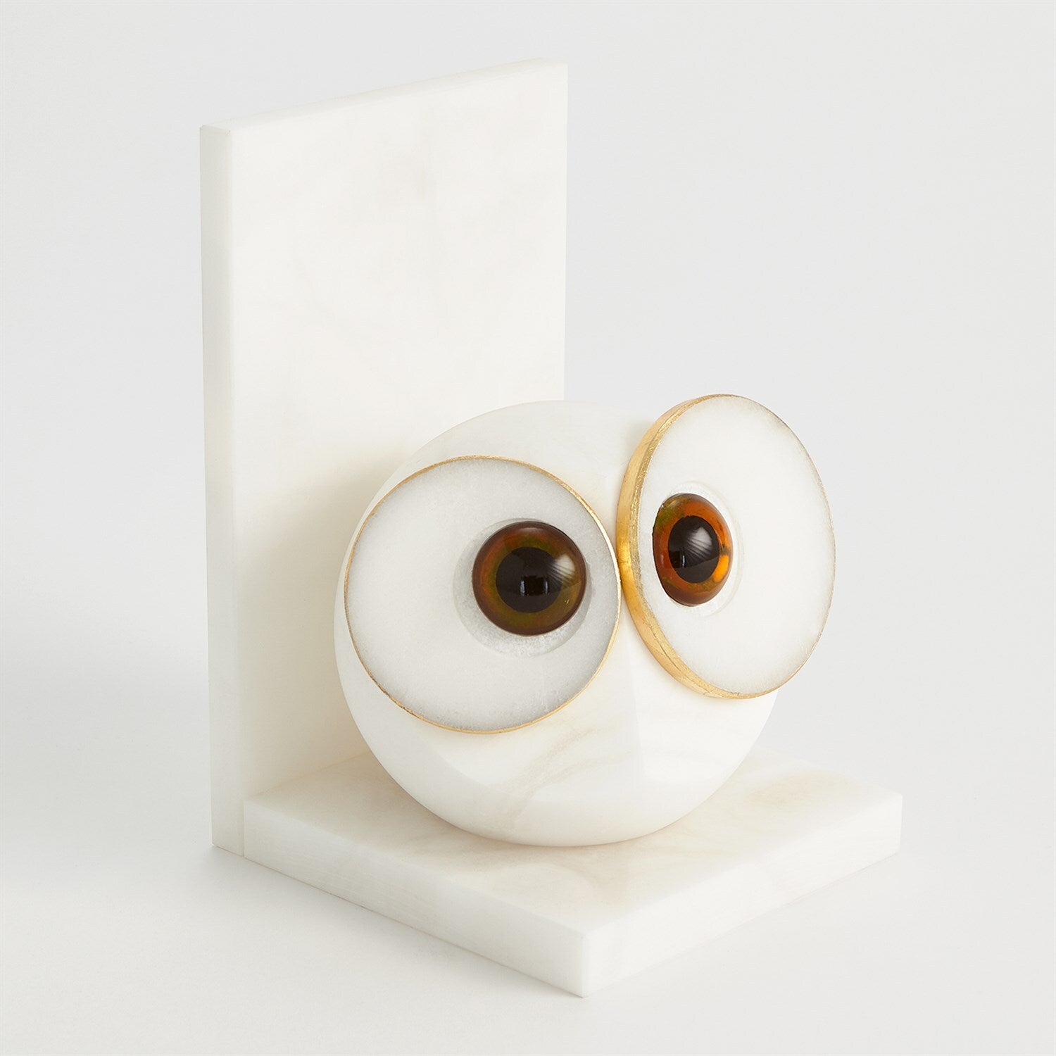 Pair Alabaster Big Eyed Owl Bookends-Lg